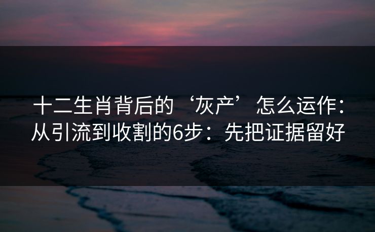 十二生肖背后的‘灰产’怎么运作：从引流到收割的6步：先把证据留好