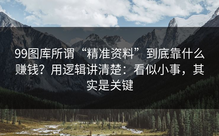 详细阅读:99图库所谓“精准资料”到底靠什么赚钱?用逻辑讲清楚:看似小事,其实是关键 99图库所谓“精准资料”到底靠什么赚钱?用逻辑讲清楚:看似小事,其实是关键